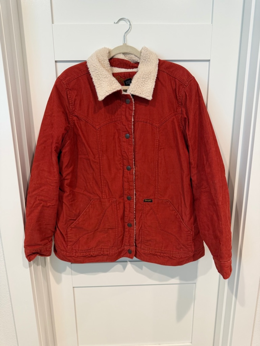 Wrangler Red Corduroy Teddy Jacket with Cream Sherpa Collar